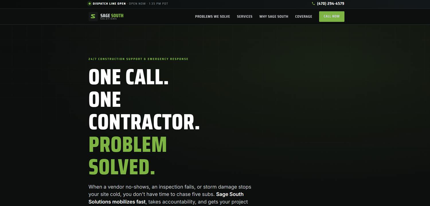Website hero design for a construction services company
